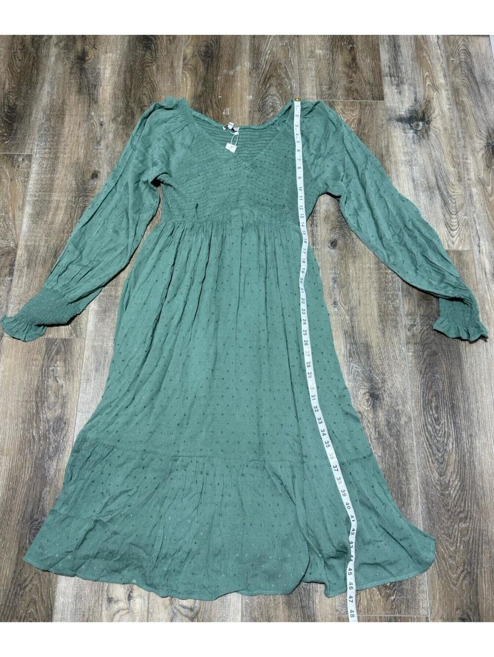 Baltic Born Lainey Smocked Dotted Midi Dress Dark Sage Green XL wedding guest - Picture 5 of 8